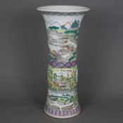 Große Gu-förmige Vase - Porzellan, Trompetenvase mit abgesetzter manschettenartiger Mittelzone und