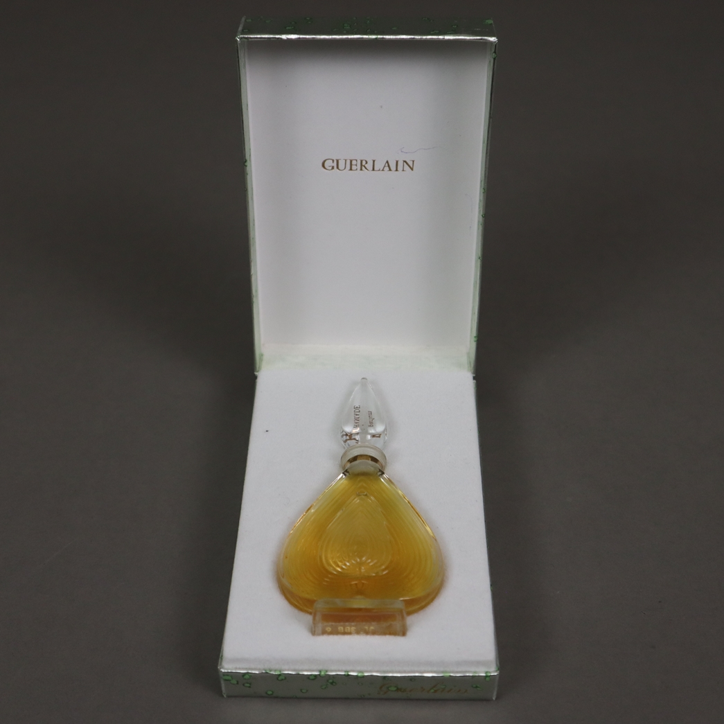 GUERLAIN „CHAMADE“ - PARIS, Parfum, 7,5 ml, filigraner verschlossener Glasflakon in geöffneter Orig