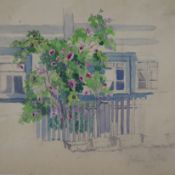 Exter, Julius (1863 Ludwigshafen - 1939 Übersee am Chiemsee) - Vorgarten mit Rosenstrauch, Aquarell