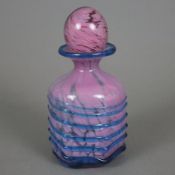 Glasflakon - Mdina Glas, Malta, dickwandiges Klarglas, roséfarbene Einschmelzungen, Wandung mit hor
