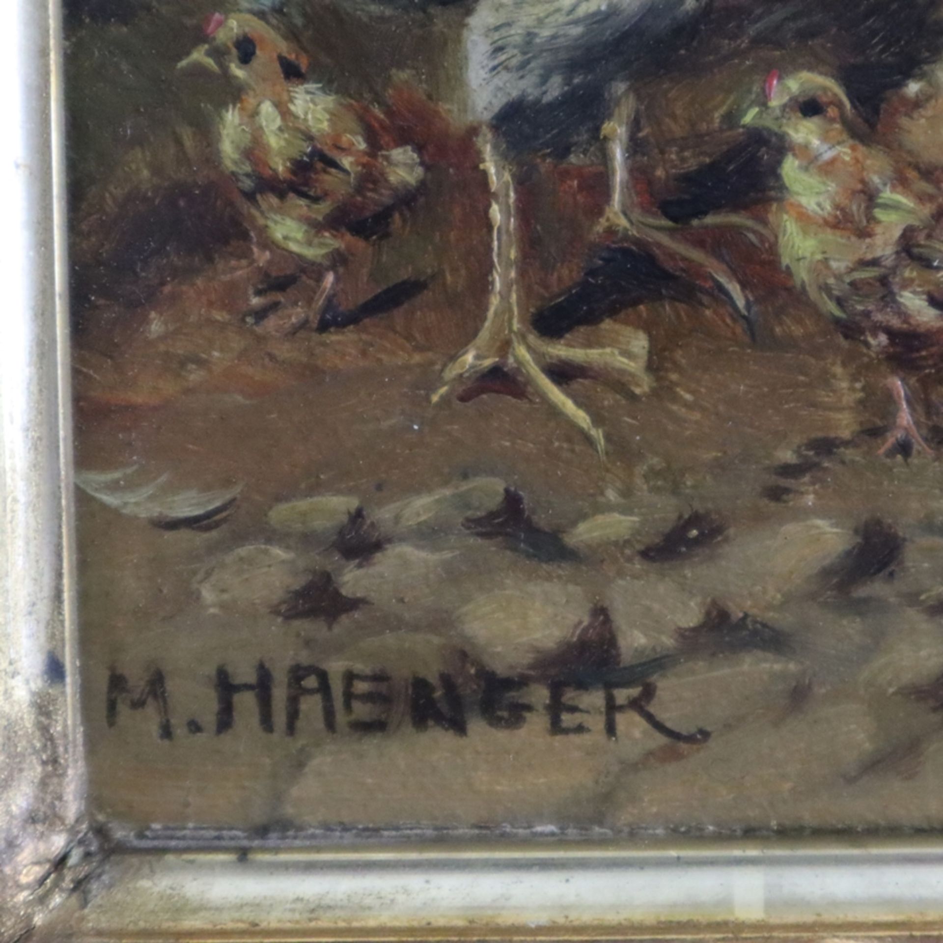 Hänger, Max II (1898-1961) - Hühnerhof mit Pfau, Öl auf Holzplatte, unten links signiert "M. Haegne - Bild 9 aus 10