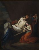 Sakralmaler -18. Jh. oder früher- Die Grablegung Christi, Öl auf Holz, ca. 38,5 x 31 cm, restaurier