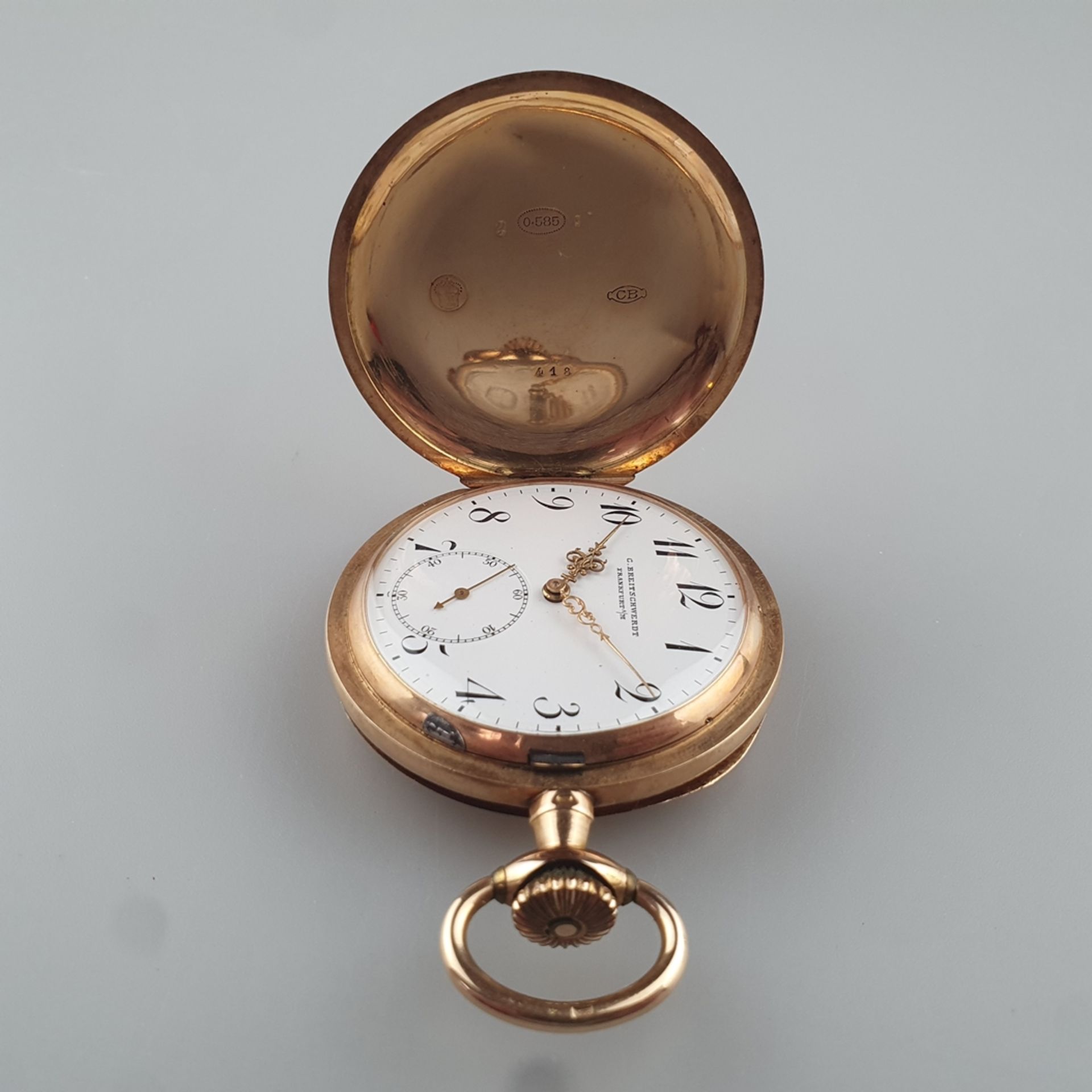 Savonnette-Herrentaschenuhr - Carl Breitschwerdt, Frankfurt a.M., Gelbgold 585/000, Punzen u.a. Sch - Bild 2 aus 8