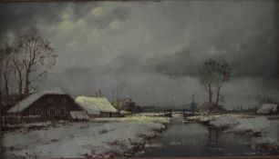 Voerman (20.Jh.) - Holländische Winterlandschaft, Öl auf Leinwand, unten links signiert, ca. 40 x 7