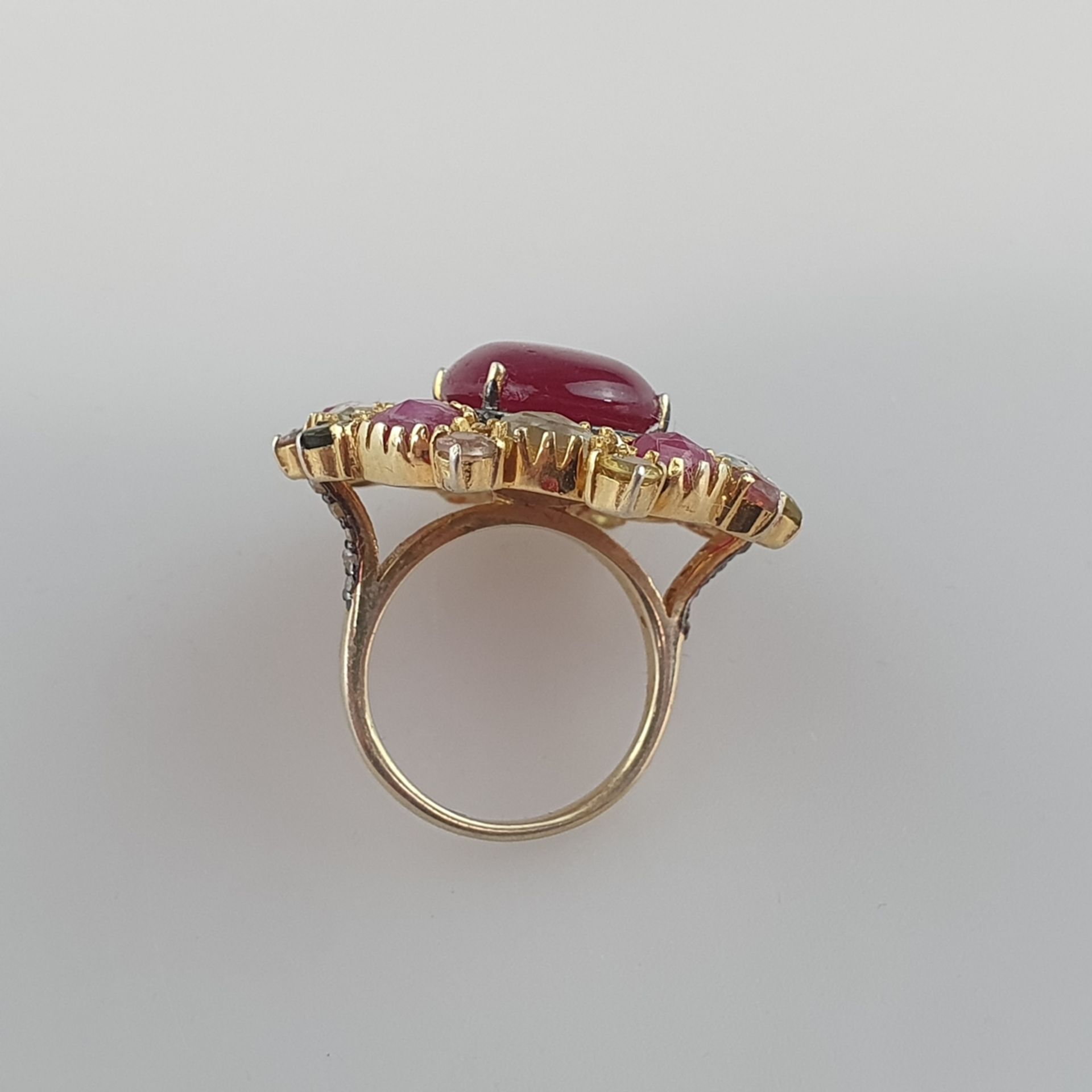 Silberring mit Rubinen, Diamanten und Turmalinen - Sterling Silber 925/000, vergoldet, Besatz mit z - Bild 6 aus 8