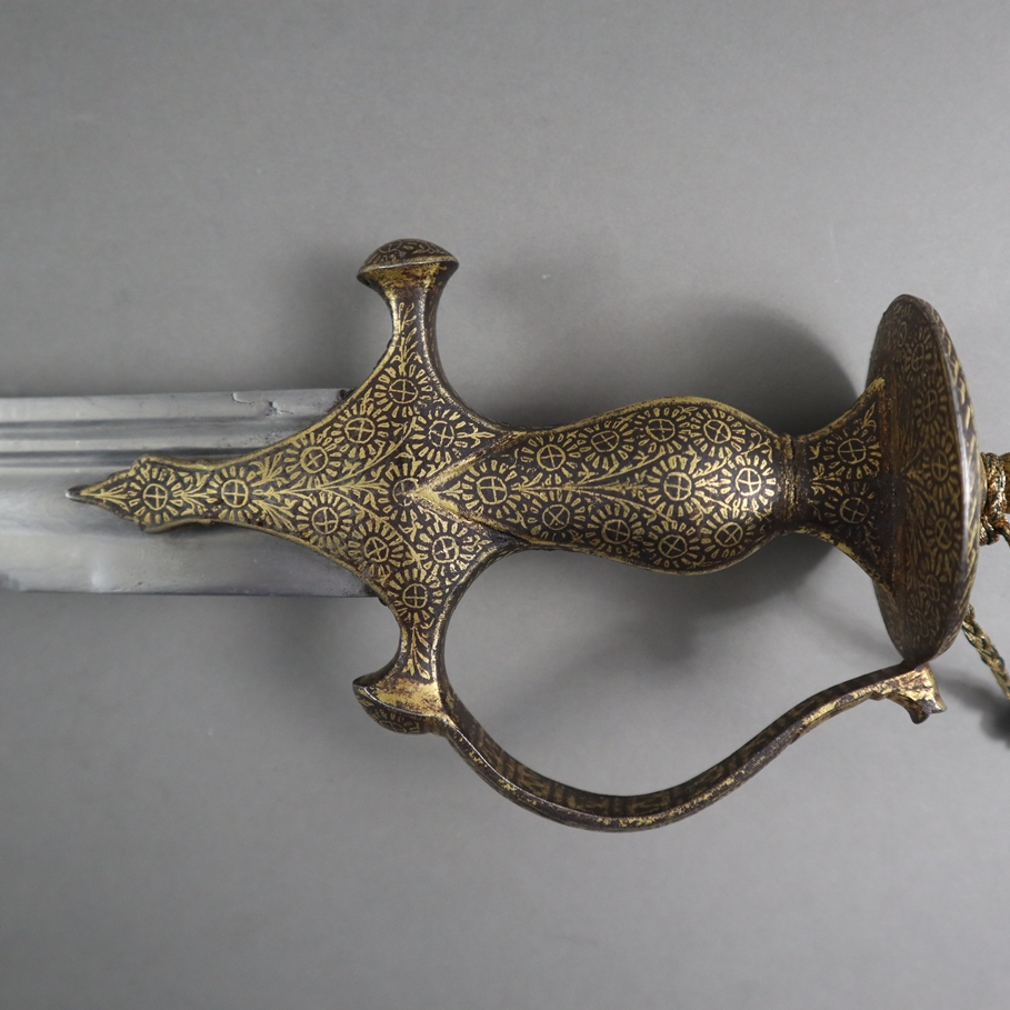 Talwar - Indien, 19.Jh., breite Klinge aus Damaszener Stahl, gerillte Rückenklinge mit zweischneidi - Image 2 of 6