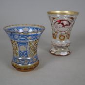 Zwei Glasbecher - um 1900, farbloses Glas, facettiert, geschliffen, 1x wohl Josephinenhütte, hellbl