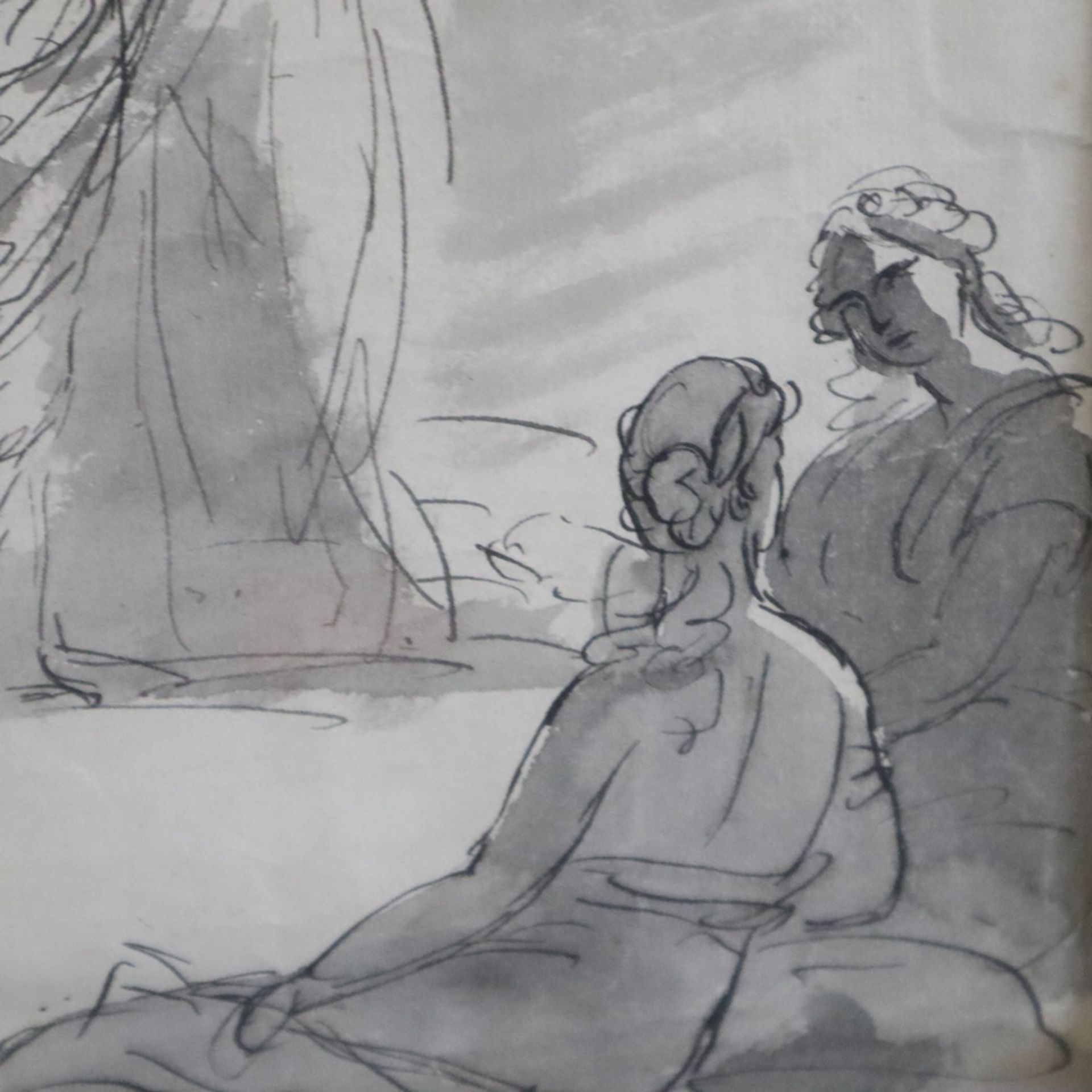 Neoklassizistische/r Künstler/in um 1800 - Junge Damen im Künstleratelier, lavierte Federzeichnung - Bild 8 aus 11