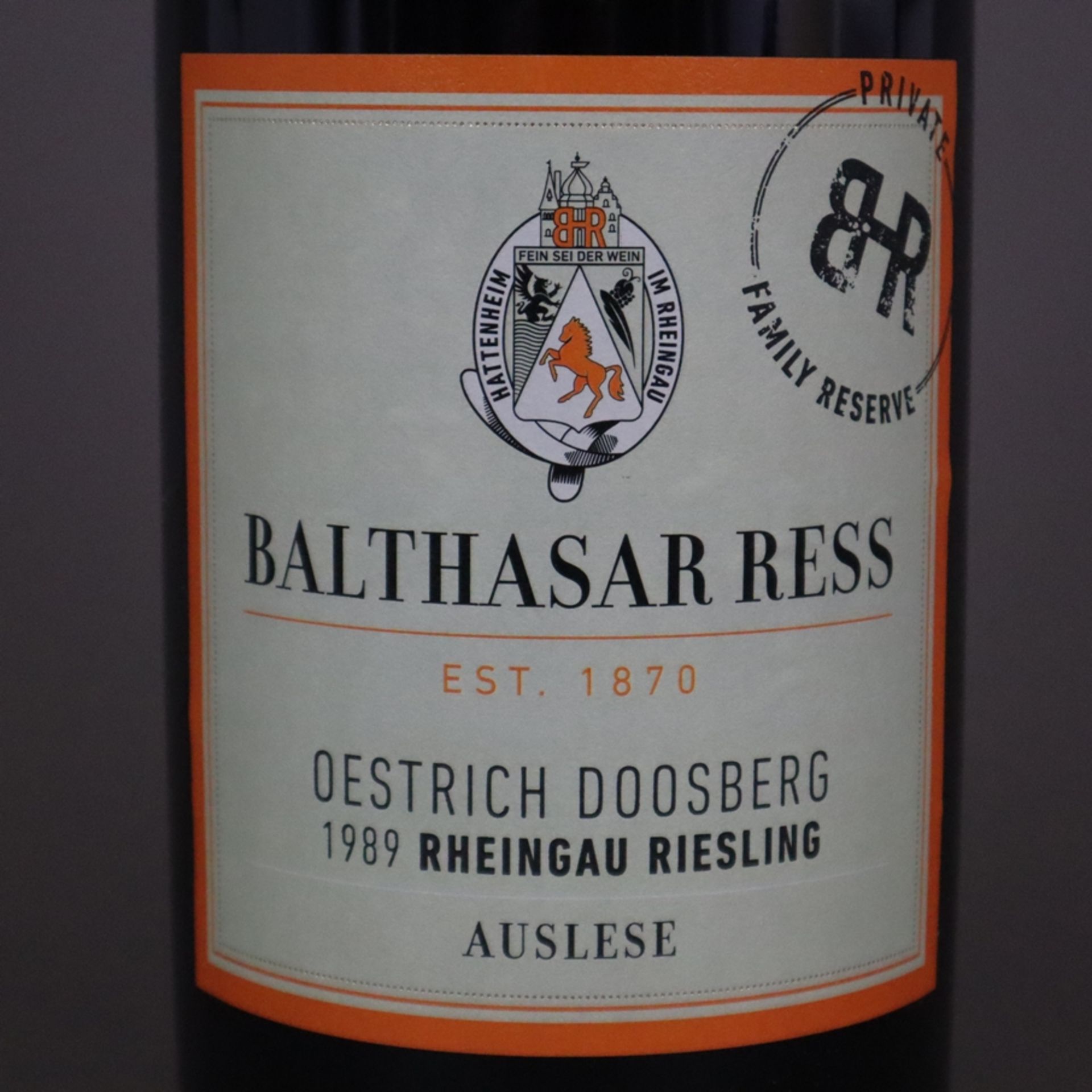 Wein - 1989 Oestrich Doosberg Riesling Auslese (3 l Doppelmagnum), Private Family Reserve, Füllstan - Bild 3 aus 6