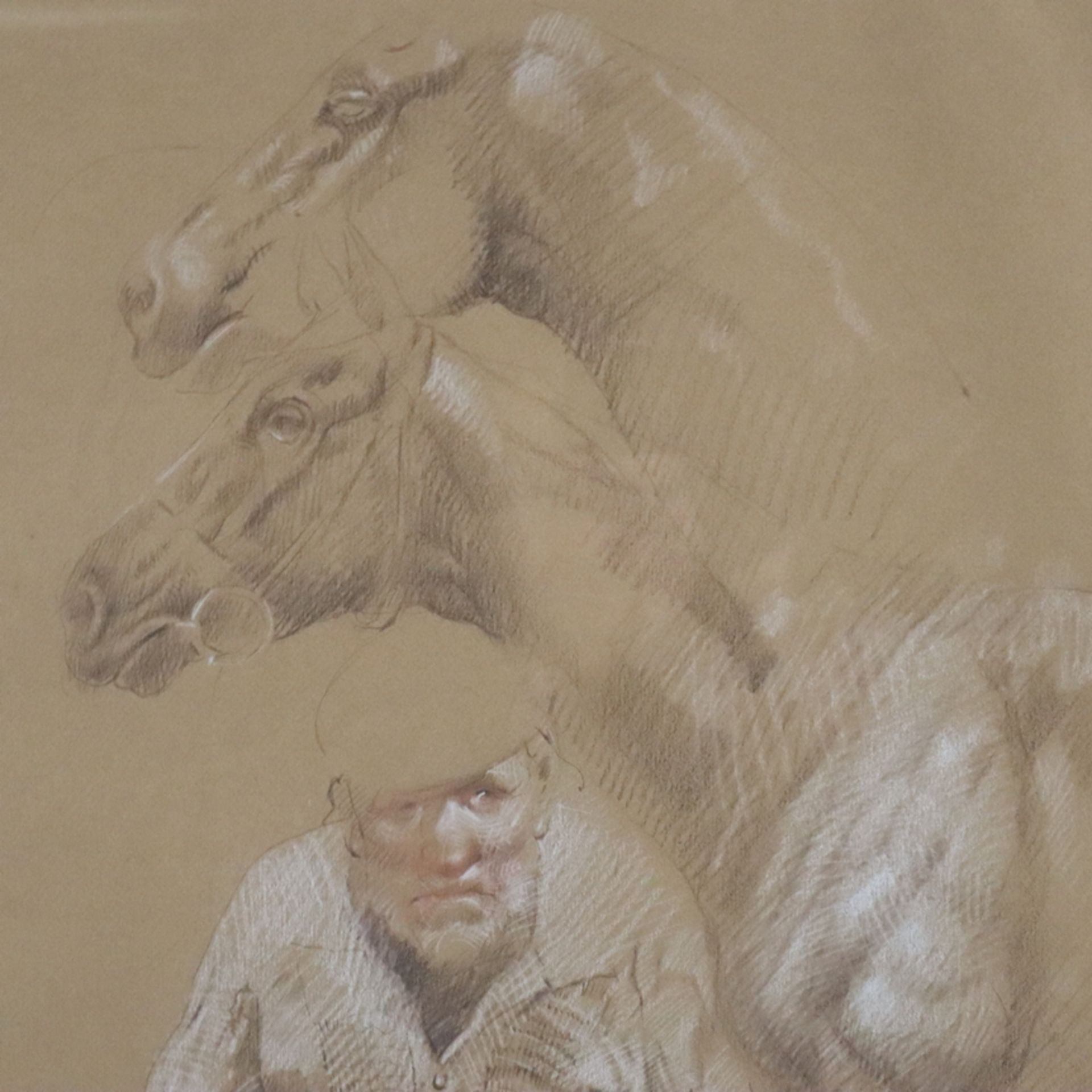 Ugljesic, Nebojsa (1940 Jastrebarsko - 1985) - Studienblatt mit zwei Pferdeköpfen und einem alten M - Bild 4 aus 5
