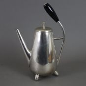 Mid-Century Kaffeekanne - um 1940/50, Weißmetall, große konische Kanne auf drei Füßen, konischer Au