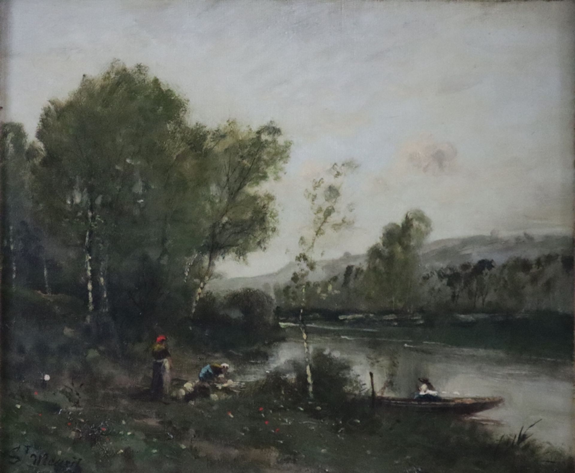 Landschaftsmaler/in - wohl Frankreich 20.Jh. / Einfluss der Schule von Barbizon - Flusslandschaft, - Image 2 of 14