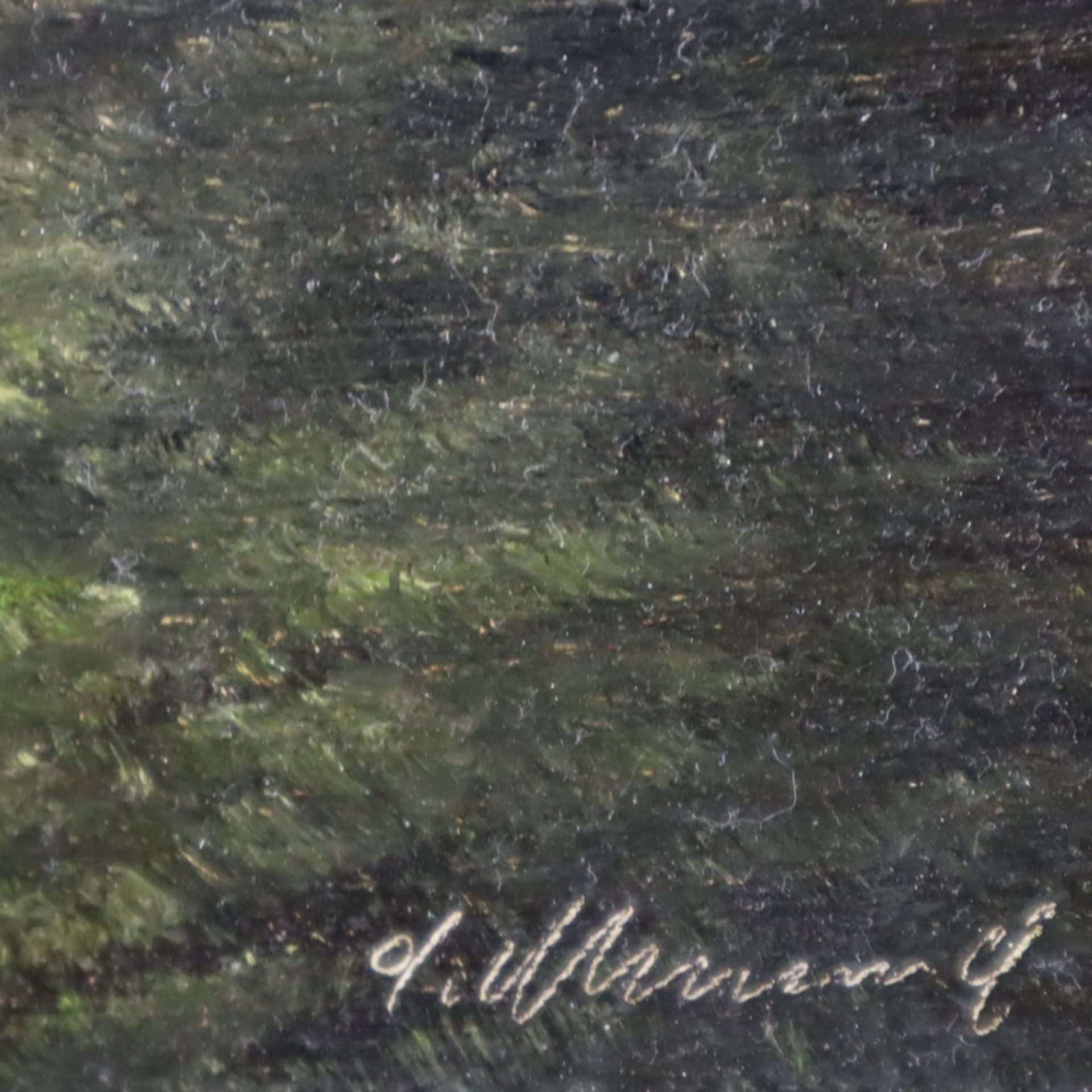 Landschaftsmaler (20. Jh.) - Landschaft mit Bachlauf, Öl auf Holz, unten rechts undeutlich signiert - Image 7 of 8