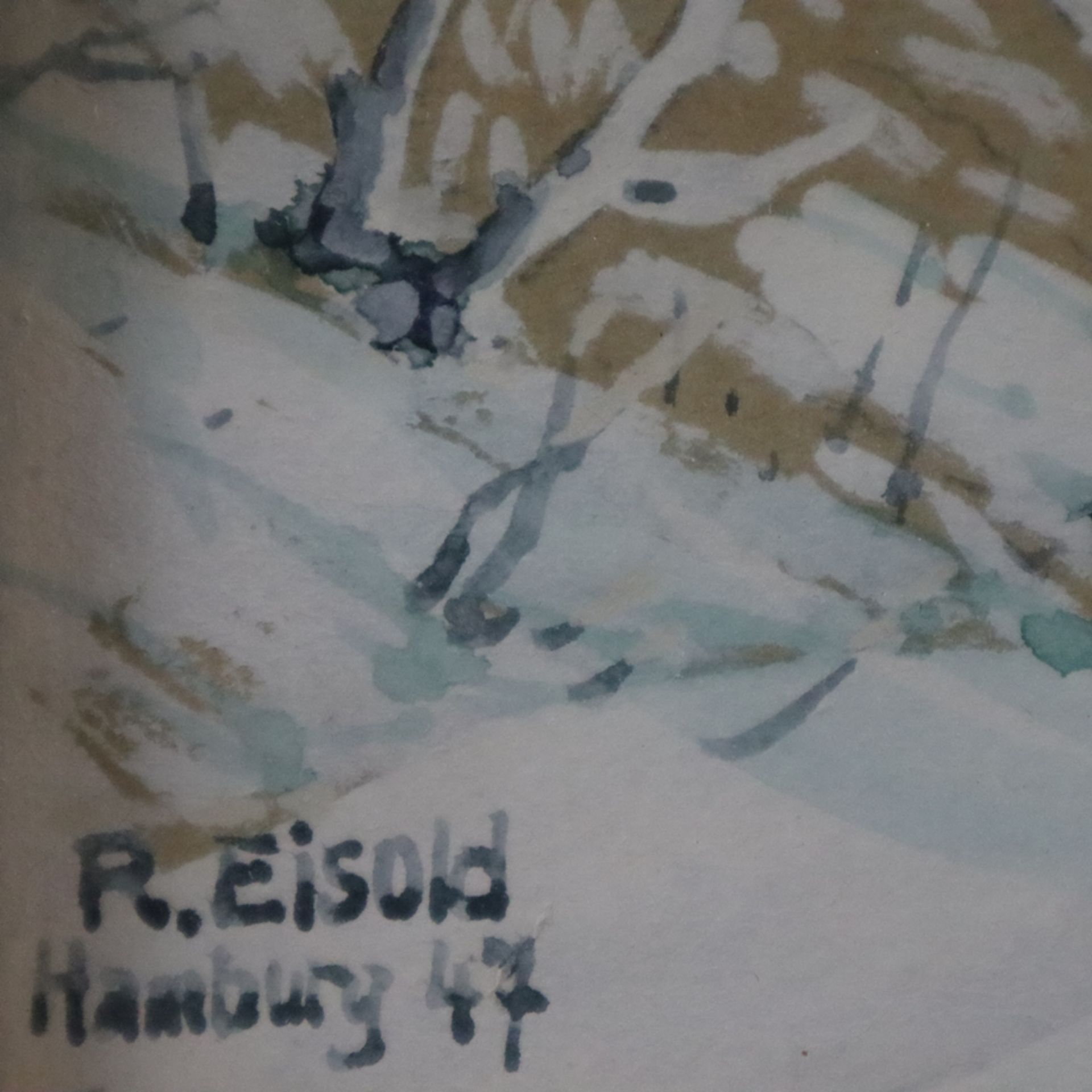 Eisold, R. (20. Jh.) - Blick auf verschneite Stadtarchitektur, 1947, Aquarell auf braunem Papier, u - Bild 8 aus 8