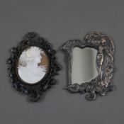 Miniaturspiegel und Muschelkamee - 1x kleiner Spiegel mit Jugendstil-Relief: weibliche Figur mit Pf