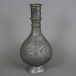 Vase - indopersisch, Kupfer versilbert / verzinnt?, birnförmige Vasenform am Hals durch Ringe gegli