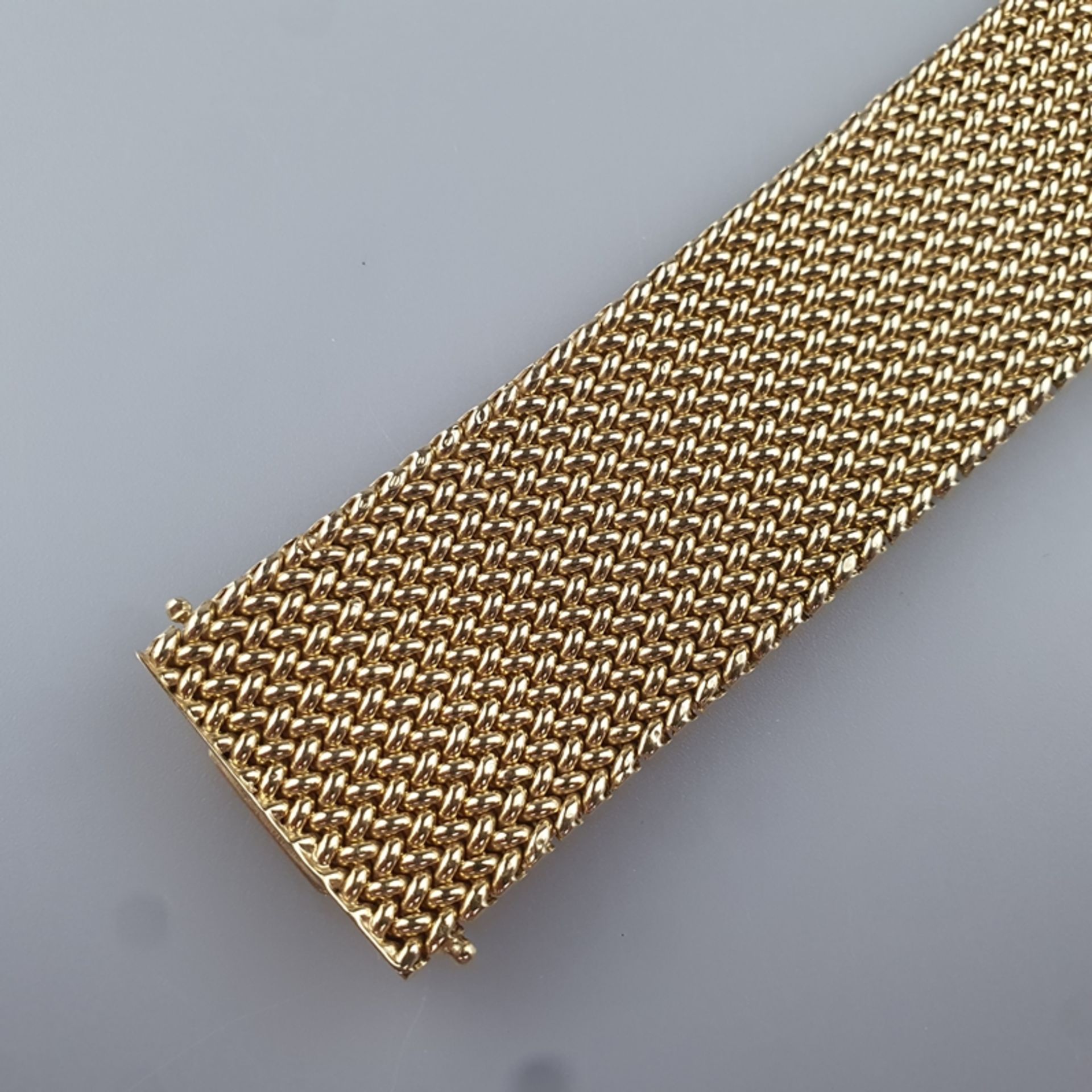 Manschettenarmband - Gelbgold 585/000 (14K), gestempelt, breites Band aus geschmeidigem Goldgeflech - Bild 2 aus 5