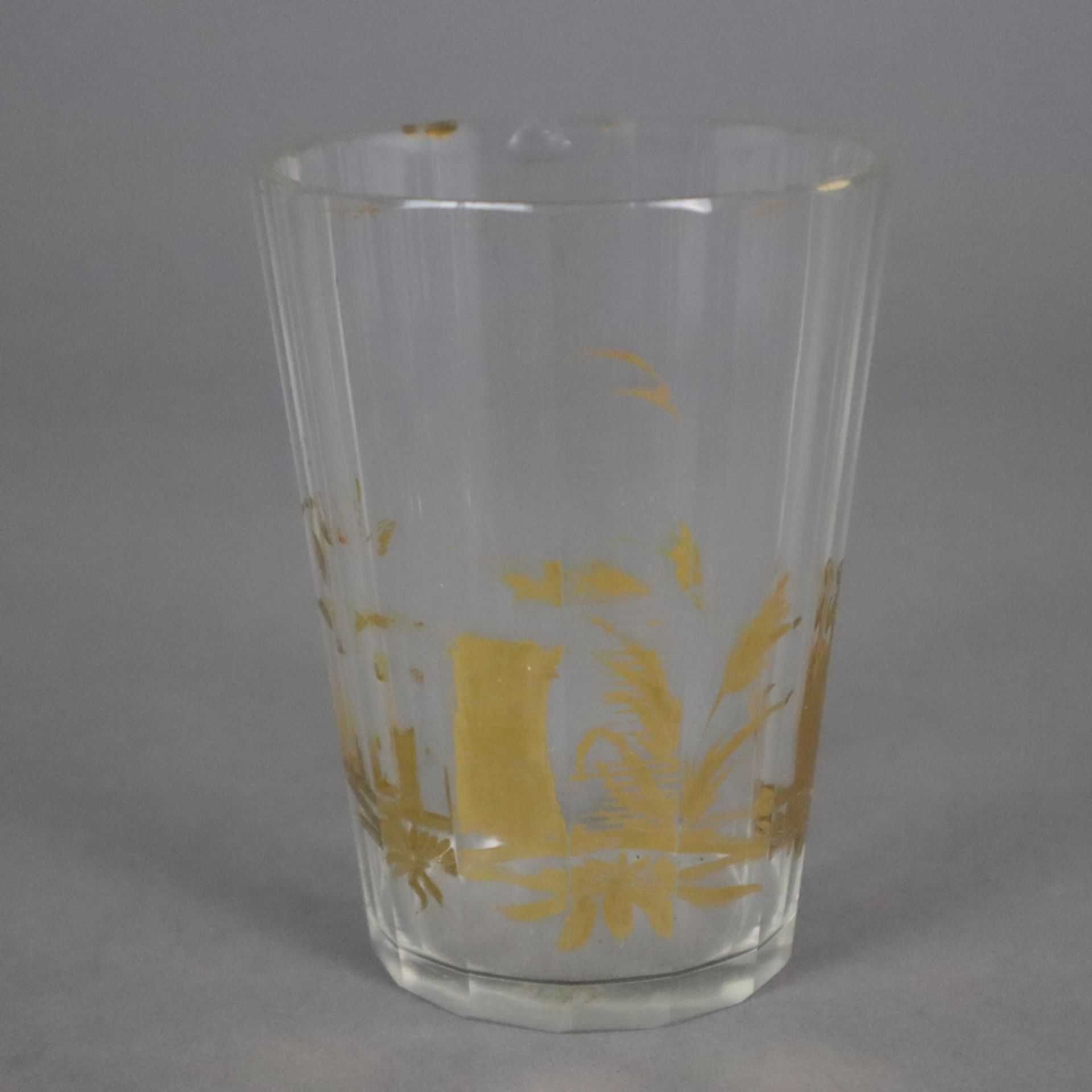 Zwei Glasbecher - Böhmen, Mitte 18. Jh., farbloses Glas mit Goldmalerei, 1x 18-fach facettierter zy - Bild 2 aus 8