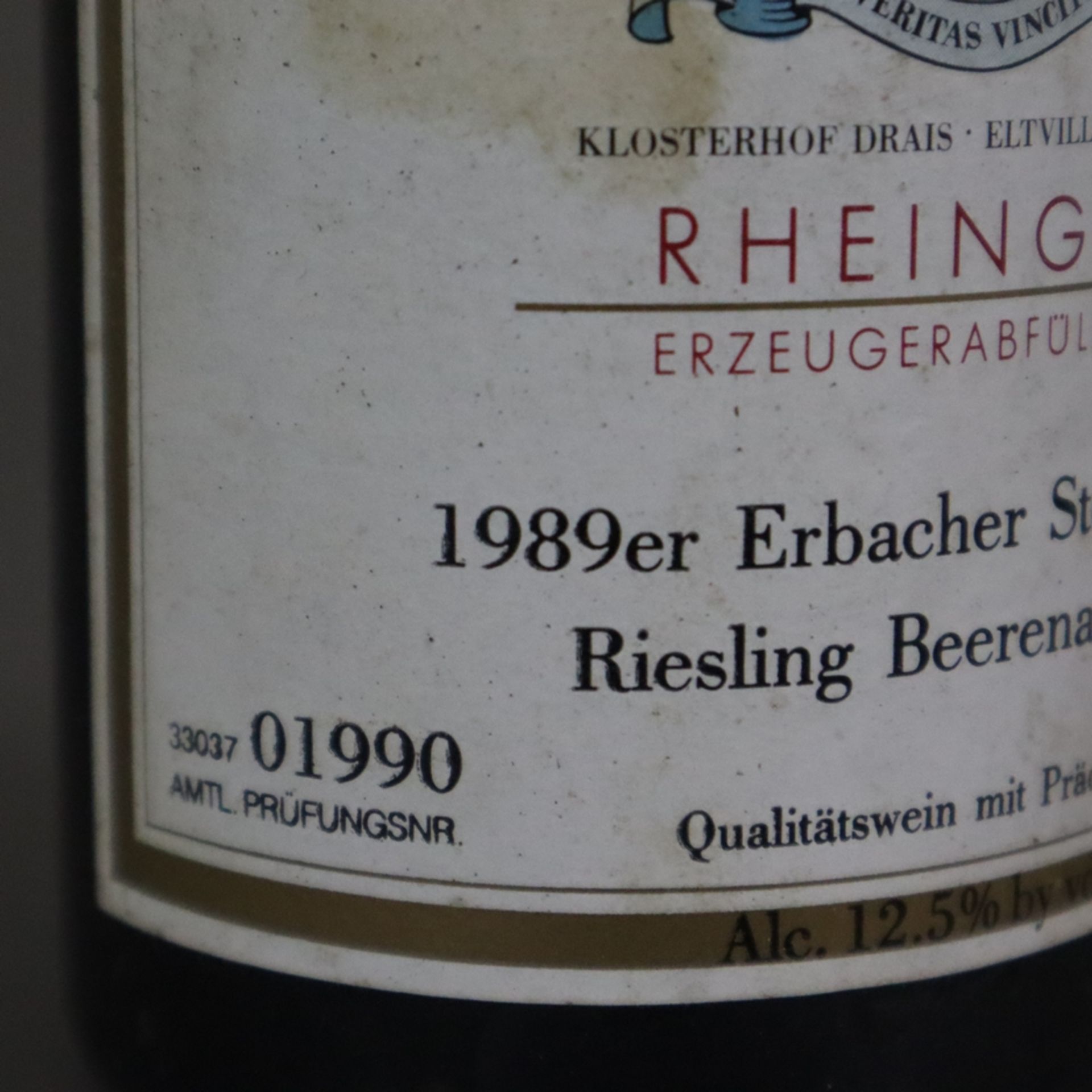 Wein - 3 Flaschen 1989 Erbach Steinmorgen Riesling Beerenauslese, Weingut Freiherr zu Knyphausen, 5 - Bild 6 aus 7