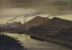 Unbekannte/r Künstler/in (20.Jh.) - Industrielandschaft, um 1920, Öl auf Leinwand, unten links unle