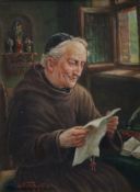 Volkhofen, Adolf (XX) - Mönch beim Lesen eines Briefs, Öl auf Leinwand, unten links signiert "A. Vo