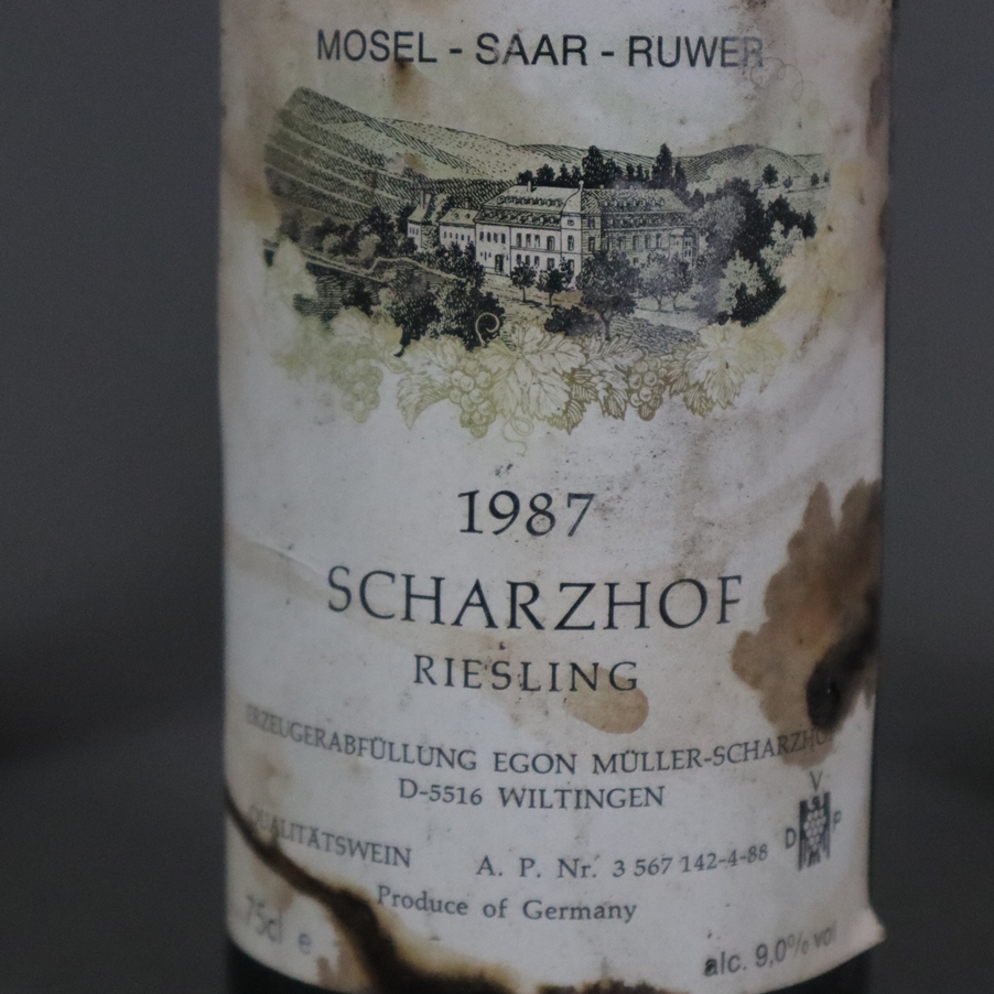 Wein - 3 Flaschen 1987 Egon Müller 'Scharzhof' Riesling, Mosel, Germany, 75 cl, Füllstand: Top Shou - Image 4 of 7