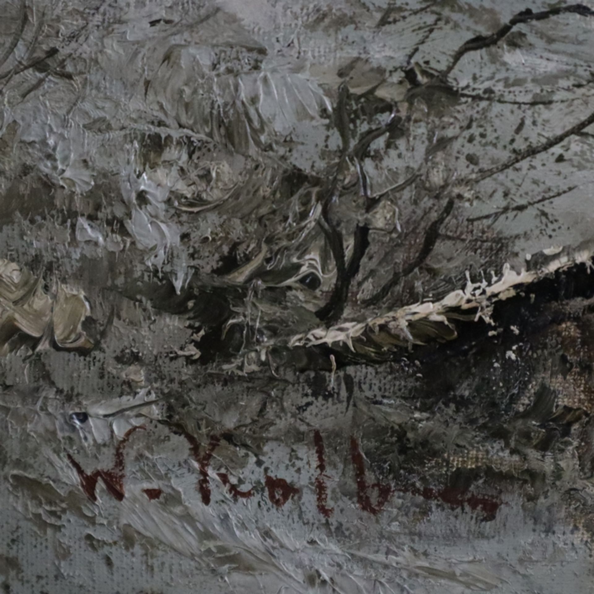 Kolb, W. (20.Jh.) - "Trojka", Öl auf Leinwand, unten links signiert "W. Kolb", Winterszene in abend - Bild 9 aus 11