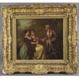 Genremaler um 1900 - Galante Szene mit Kavalier und zwei Damen im Freien, Öl auf Leinwand, unten li