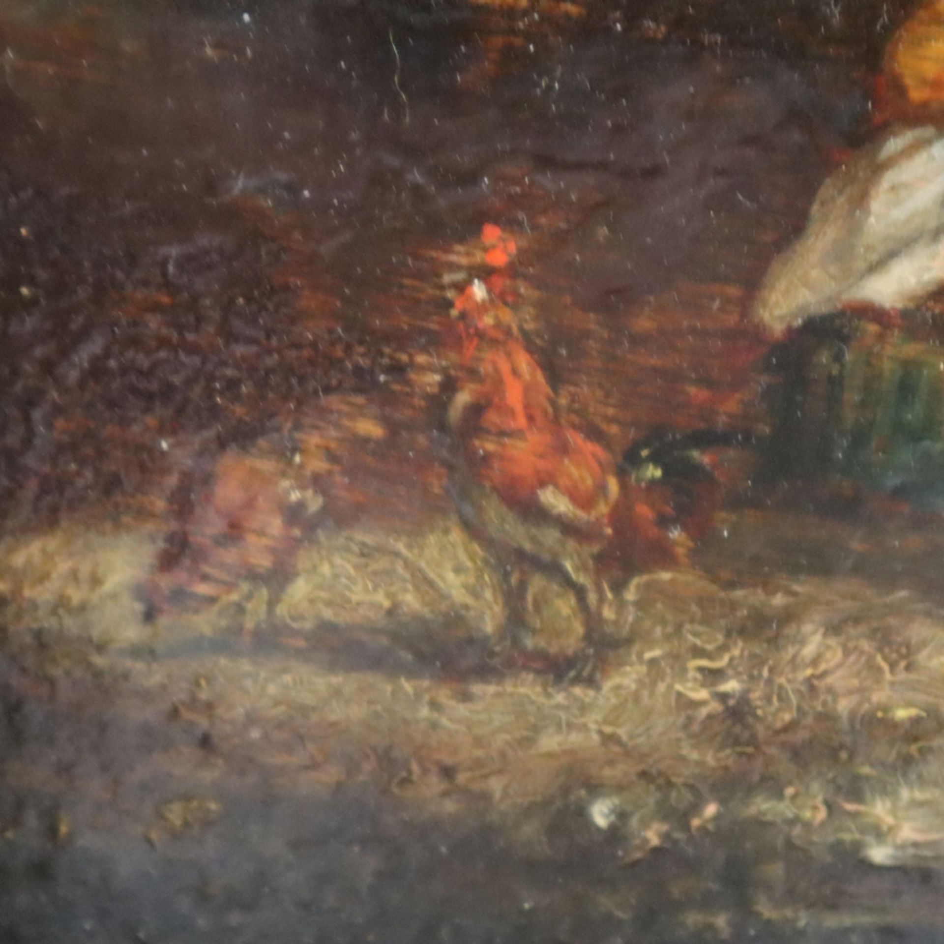 Genremaler (19. Jh.) - Mutter mit drei Kindern findet Unterschlupf im Hühnerstall, Öl auf Holz, uns - Bild 6 aus 10