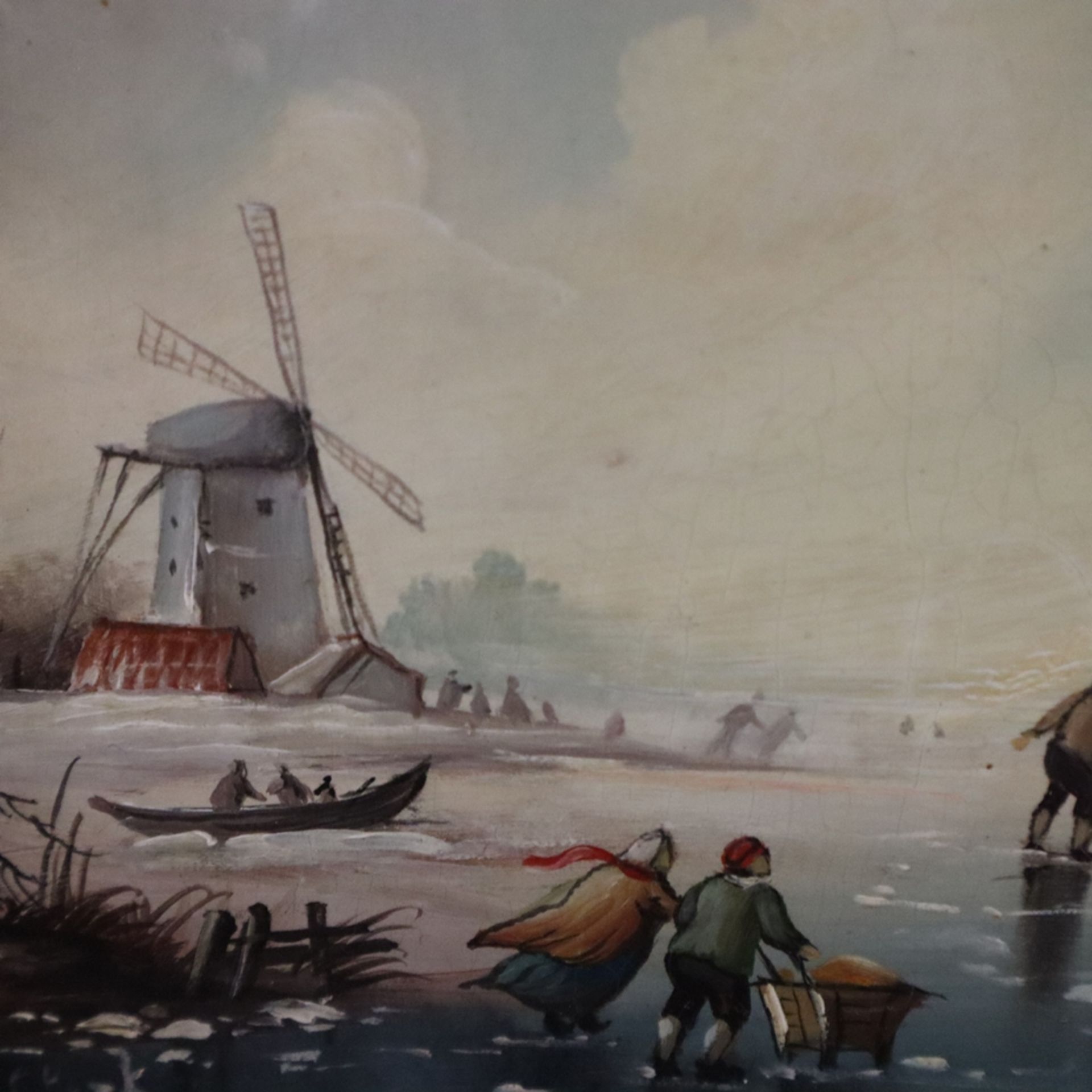 Clerk, J. de (19./20. Jh.) - "Holländische Winterlandschaft mit zugefrorenem Flusslauf und spielend - Image 5 of 8
