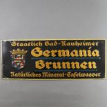 Germania Brunnen-Werbeschild - um 1900/10, Blech, schwarz, in Gold und Rot gefasst, rechteckiges Sc