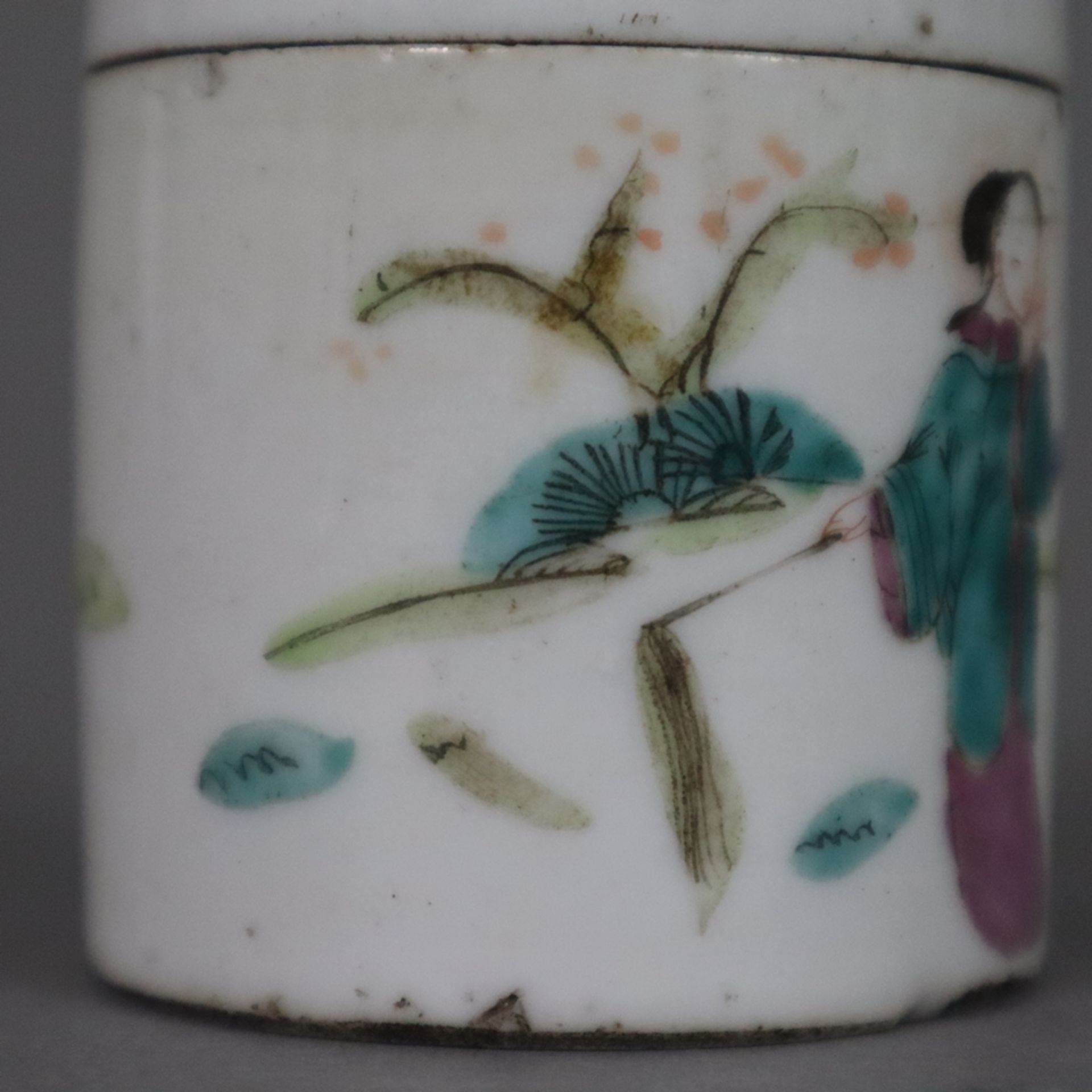 Deckeldose - China, späte Qing-Dynastie, Porzellan, zylindrischer Korpus mit Stülpdeckel, auf der A - Bild 5 aus 7