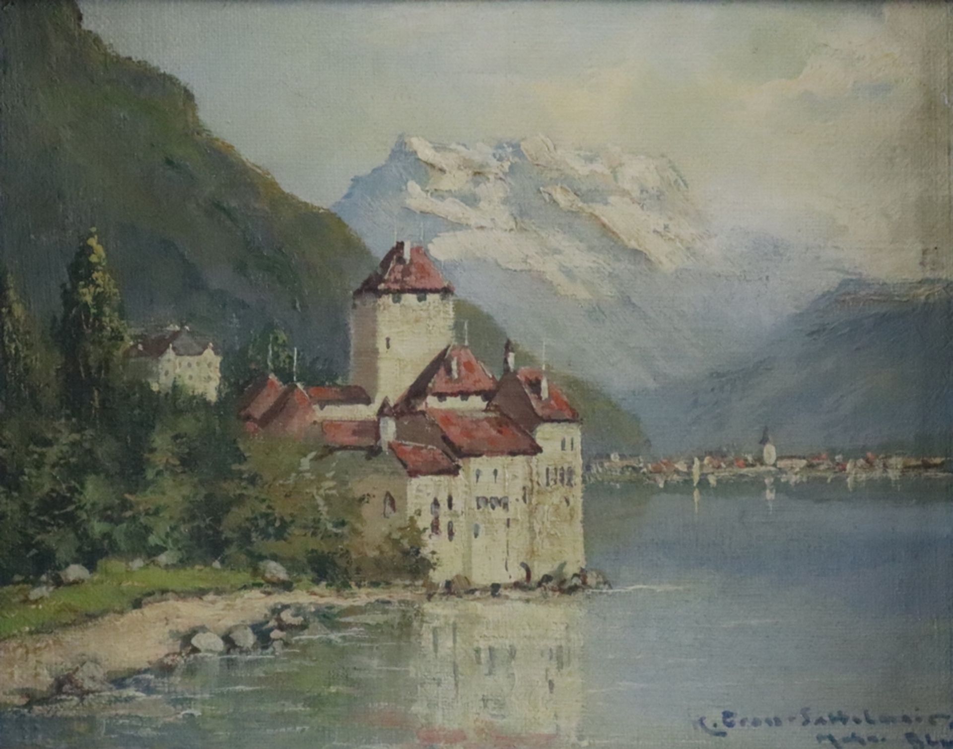 Gross-Sattelmair, Karl (1881-1930) - Schloss Chillon am Genfersee, Öl auf Leinwand, unten rechts si