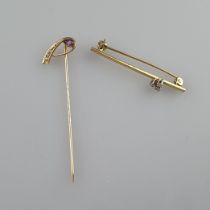 Goldnadel & -Nadelbrosche - Nadel aus Gelbgold mit rundfacettiertem Amethyst und 3 Saatperlen (ursp