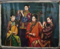 Chinesische/r Künstler/in 20.Jh. - Damenquartett beim Musizieren, Öl auf Leinwand, Bildfeld ca. 92 
