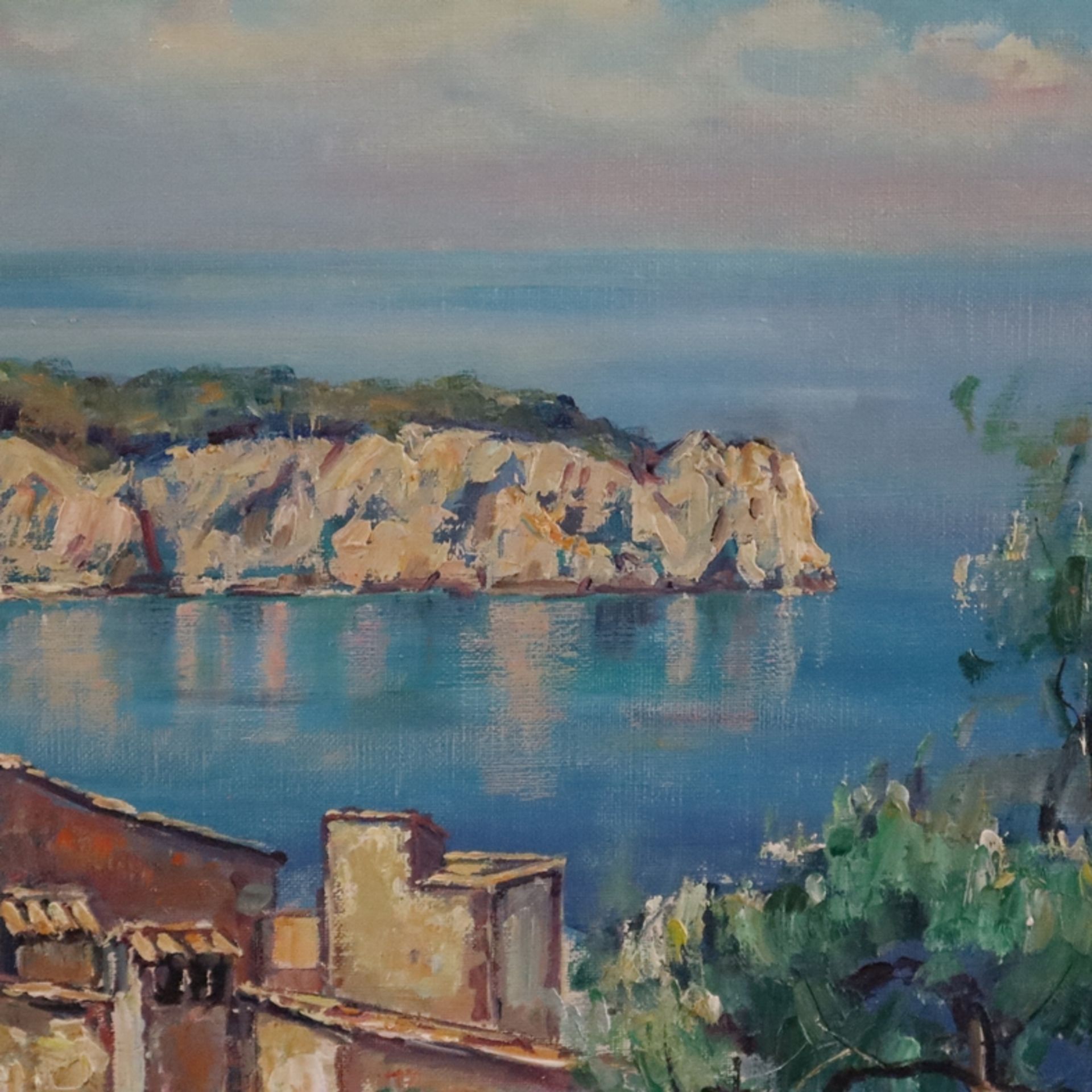 Unbekannte/r Künstler/in (20. Jh.) - Mediterrane Küstenlandschaft mit Anwesen an einer malerischen - Image 6 of 11