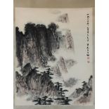 Chinesisches Rollbild - nach Fu Baoshi (1904-1965)- Felsenlandschaft, Tusche und leichte Farben auf