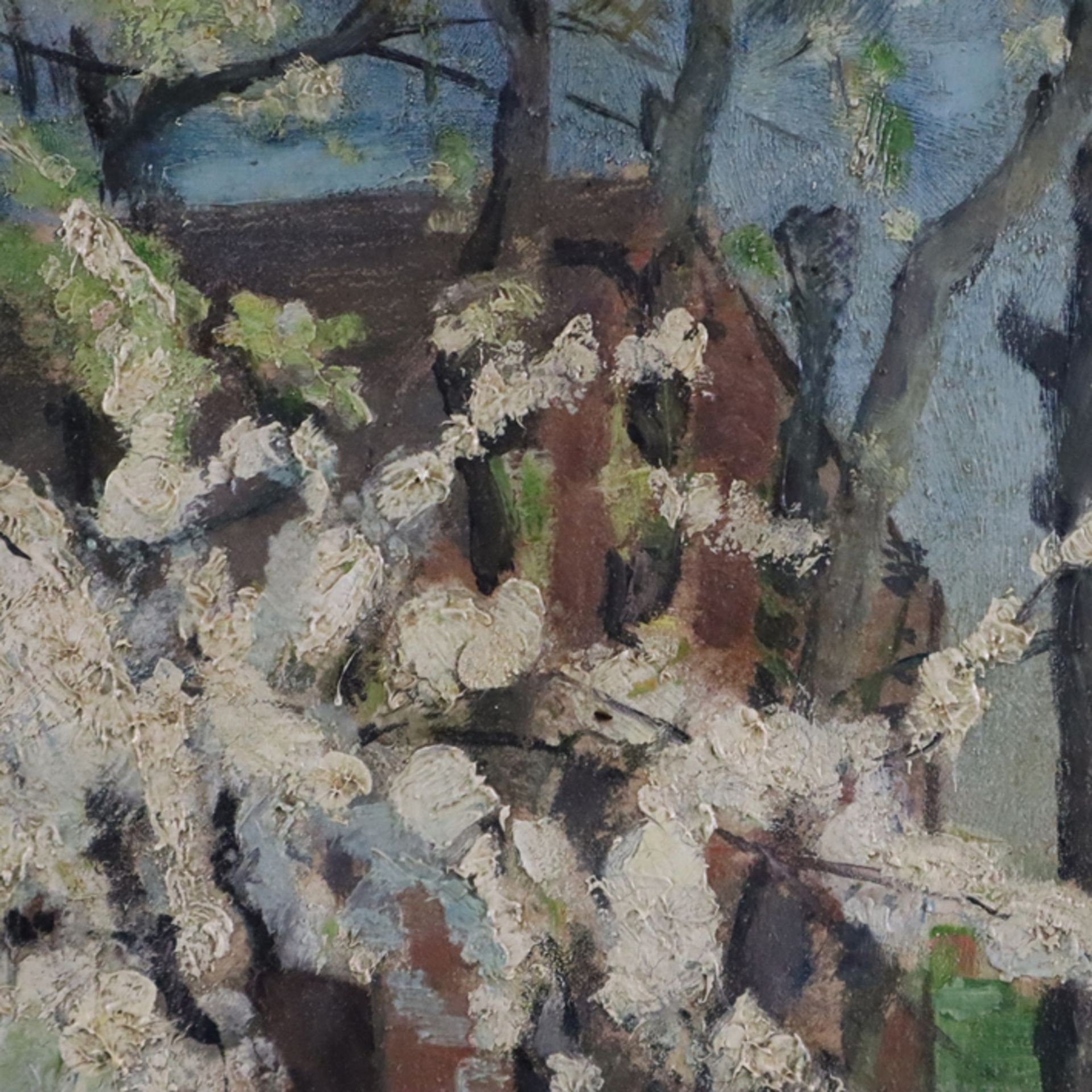 Gobiet, Bernhard (1892 Düsseldorf - 1945 ebenda) - Dorfszene mit Apfelblüte, 1923, Öl auf Leinwand, - Bild 6 aus 9