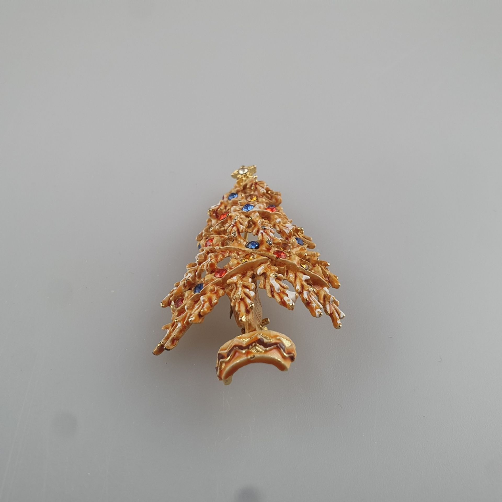 Vintage-"Christmas"-Brosche - ART/USA, Weihnachtsbaum, goldfarbenes Metall, innen satiniert, Besatz - Image 2 of 3