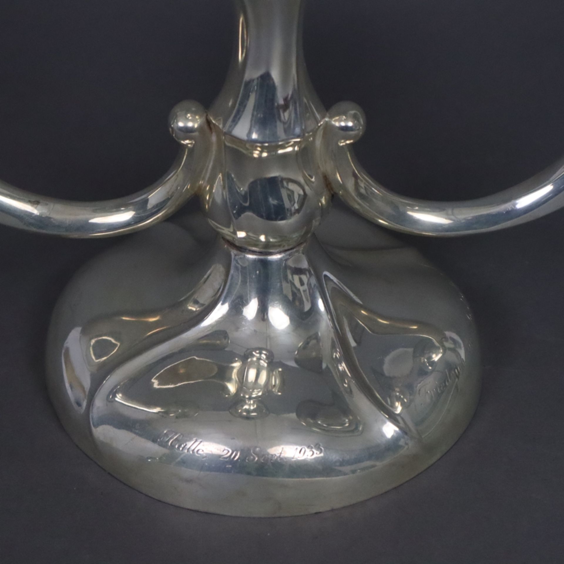 Kerzenständer - deutsch, 3-flammig, Silber 800/000, gepunzt „Halbmond Krone 800“, abnehmbare Tropfs - Bild 4 aus 8