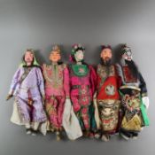 Fünf chinesische Theaterpuppen - China, um 1900/Anfang 20. Jh., am Hals gemarkt, einsteckbare Köpfe