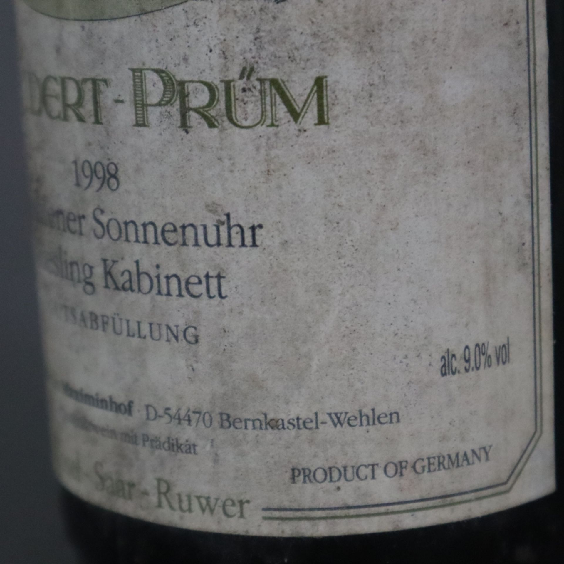 Wein - 1998 Wehlener Sonnenuhr Riesling Kabinett, Füllstand: Into Neck, Flasche und Etikett verschm - Bild 6 aus 6
