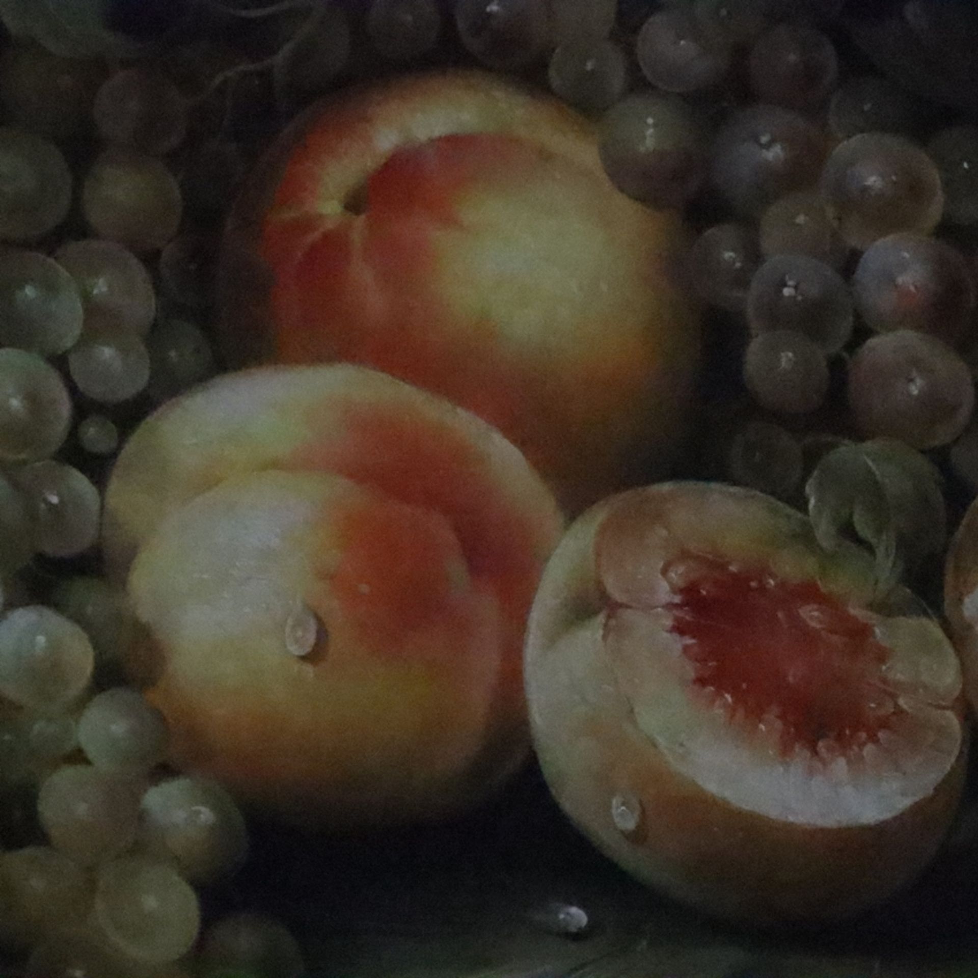 Martin, Eric (*1948 Bremen) - Früchtestillleben mit Trauben, Pfirsichen und Weinglas, Öl auf Holz,  - Bild 5 aus 10