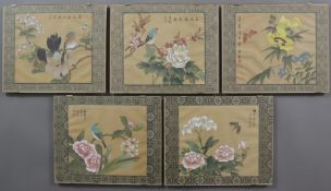 Konvolut chinesische Seidenmalereien - 5 Stück, China, 20.Jh., filigrane Gouachemalerei auf Seide, 