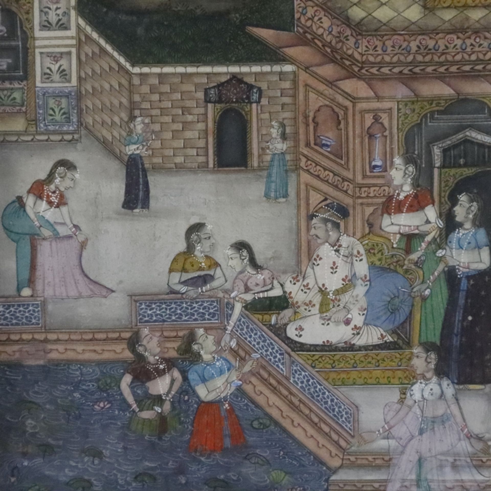 Konvolut indische (Miniatur-)Malereien - fünf unterschiedlich große Blätter, feine polychrome Bemal - Image 7 of 11