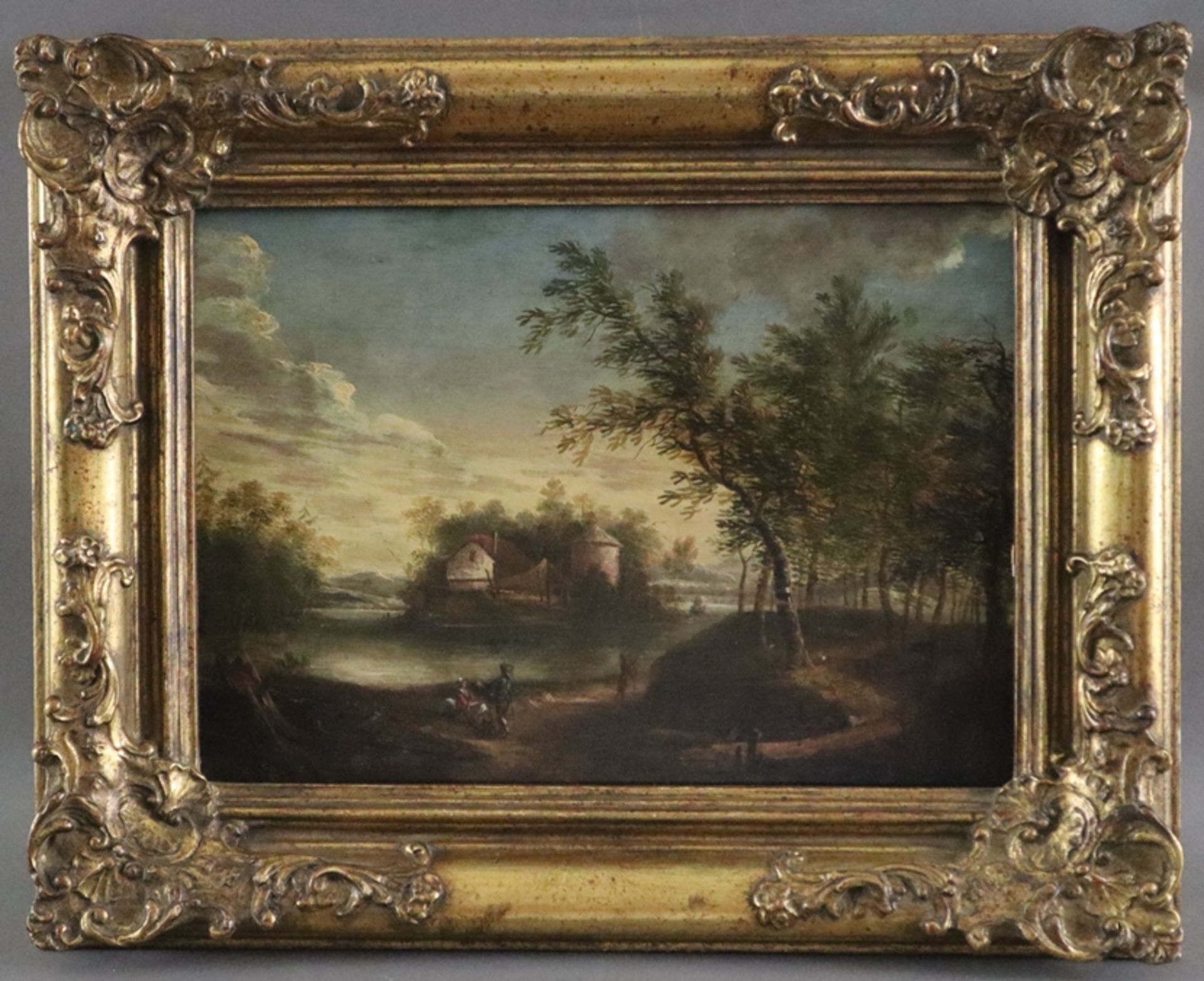 Landschaftsmaler/in - spätes 19.Jh.- Romantische Flusslandschaft mit architekturbestandener Insel,  - Bild 2 aus 10