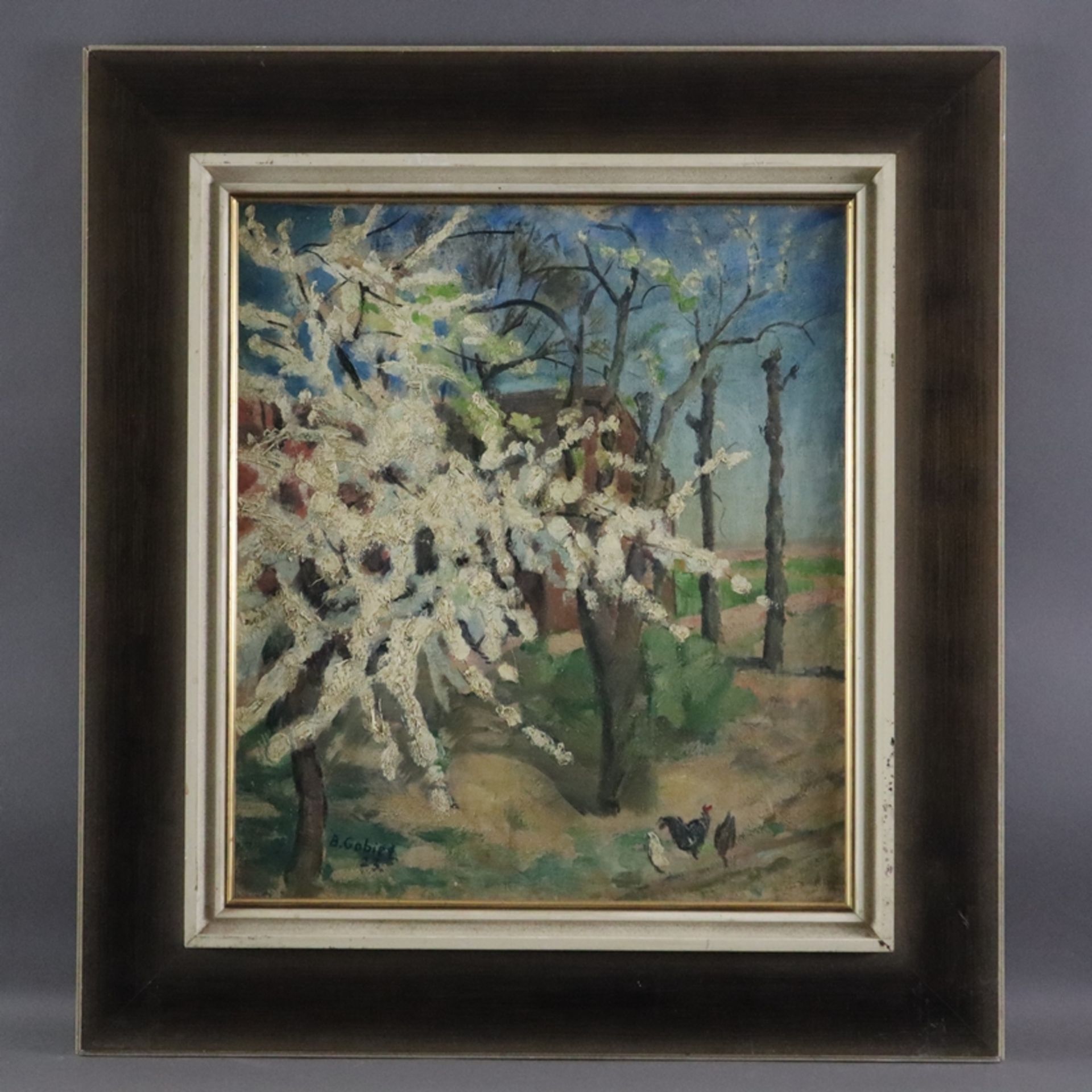 Gobiet, Bernhard (1892 Düsseldorf - 1945 ebenda) - Dorfszene mit Apfelblüte, 1923, Öl auf Leinwand, - Bild 2 aus 9