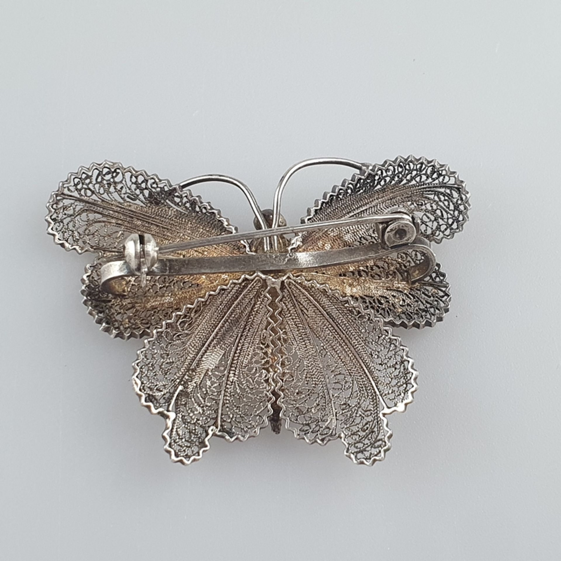 Vintage-Schmetterlingsbrosche - filigrane Ajourarbeit aus Silberdraht, ca. 3,7x 5,2 cm, Gewicht ca. - Bild 4 aus 4