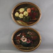 Enge (XIX/XX) - Paar ovale Blumenstillleben, um 1900, Öl auf Platte, 1x Anemonenstrauß in Glasvase,
