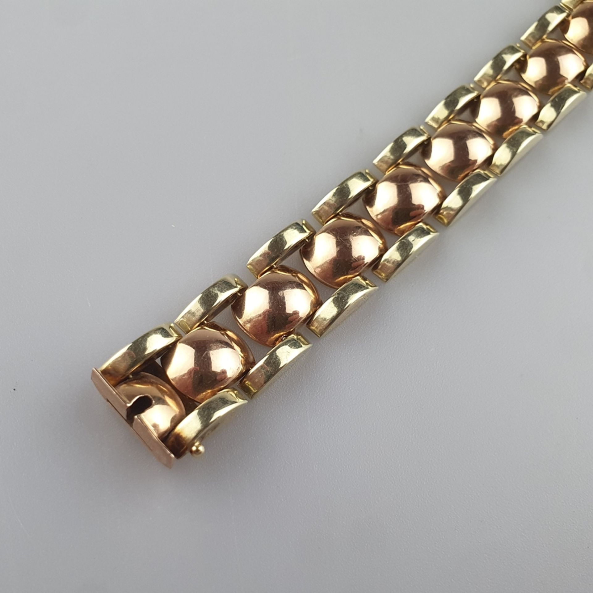 Gliederarmband - Gelb-/Rotgold 585/000 (14K), gestempelt, gewölbte Gliedergestaltung, Kastenschließ - Bild 2 aus 6